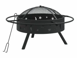 vidaxl Brasero con atizador acero XXL 70 cm Negro