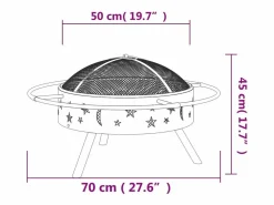 vidaxl Brasero con atizador acero XXL 70 cm Negro