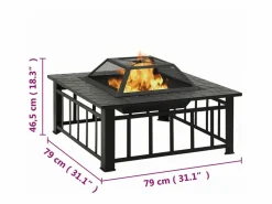 Outlet vidaxl Brasero con atizador acero 79x79x46,5 cm Negro