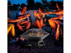 Brasero de jardín con rejilla para asar, protección contra chispas, acero, (45 x 45 x 34 cm) Barbacoa