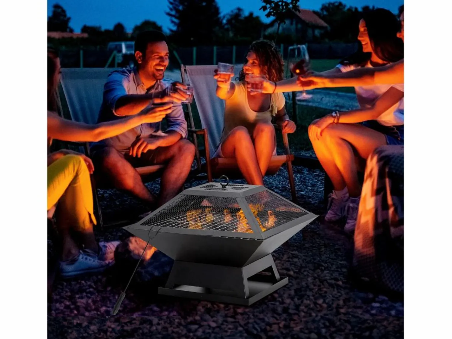 Brasero de jardín con rejilla para asar, protección contra chispas, acero, (45 x 45 x 34 cm) Barbacoa