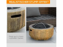Outlet Brasero de metal, diseño de tronco de árbol, con tapa y gancho, para jardín y terraza, marrón (61,5x61,5x39 cm) Marru00f3n