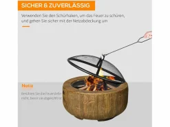 Outlet Brasero de metal, diseño de tronco de árbol, con tapa y gancho, para jardín y terraza, marrón (61,5x61,5x39 cm) Marru00f3n