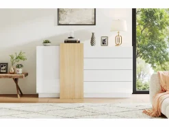 Outlet Buffé brillante 140x35x81 cm - con 2 puertas - con 4 cajones - MDF - blanco Aparador