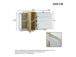Outlet Buffé brillante 140x35x81 cm - con 2 puertas - con 4 cajones - MDF - blanco Aparador