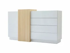 Outlet Buffé brillante 140x35x81 cm - con 2 puertas - con 4 cajones - MDF - blanco Aparador