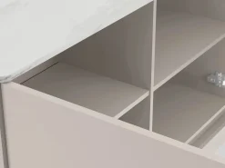 Sale Buffet 3 puertas con LEDs en MDF - Beige y efecto mármol blanco - DEVIKA Aparador