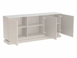 Sale Buffet 3 puertas con LEDs en MDF - Beige y efecto mármol blanco - DEVIKA Aparador