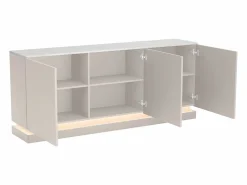 Sale Buffet 3 puertas con LEDs en MDF - Beige y efecto mármol blanco - DEVIKA Aparador