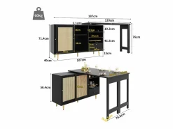 Sale ModernLuxe Buffet, barra de cocina giratoria extensible - en MDF - con diversos almacenamientos - Negro