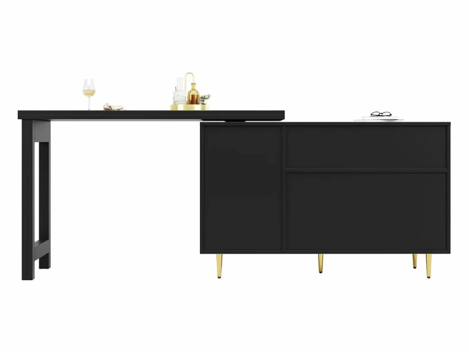 Sale ModernLuxe Buffet, barra de cocina giratoria extensible - en MDF - con diversos almacenamientos - Negro