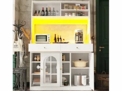 ModernLuxe Buffet de cocina 120×40×180 cm - con iluminación LED - 2 cajones y 5 puertas - estantes ajustables - Blanco