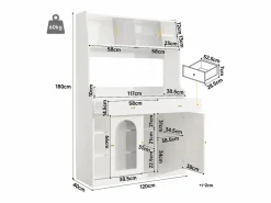 ModernLuxe Buffet de cocina 120×40×180 cm - con iluminación LED - 2 cajones y 5 puertas - estantes ajustables - Blanco