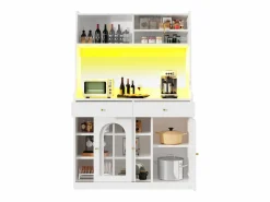 ModernLuxe Buffet de cocina 120×40×180 cm - con iluminación LED - 2 cajones y 5 puertas - estantes ajustables - Blanco