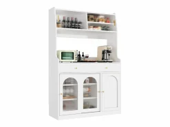 ModernLuxe Buffet de cocina 120×40×180 cm - con iluminación LED - 2 cajones y 5 puertas - estantes ajustables - Blanco