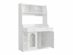 ModernLuxe Buffet de cocina 120×40×180 cm - con iluminación LED - 2 cajones y 5 puertas - estantes ajustables - Blanco