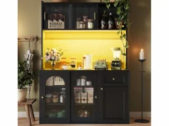 Best ModernLuxe Buffet de cocina 120×35×167 cm - con iluminación LED - 1 cajón y 5 puertas - estantes ajustables - Negro