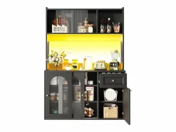Best ModernLuxe Buffet de cocina 120×35×167 cm - con iluminación LED - 1 cajón y 5 puertas - estantes ajustables - Negro