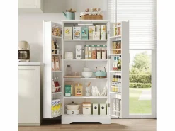 ModernLuxe Buffet de cocina 60×35×128 cm - con sensor de luz LED - con 2 puertas - con estantes -
