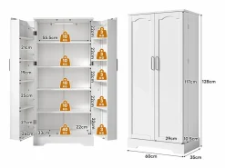 ModernLuxe Buffet de cocina 60×35×128 cm - con sensor de luz LED - con 2 puertas - con estantes -