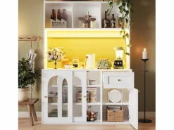 Hot Buffet de cocina 120×35×167 cm - con iluminación LED - 1 cajón y 5 puertas - estantes ajustables - Aparador De Cocina