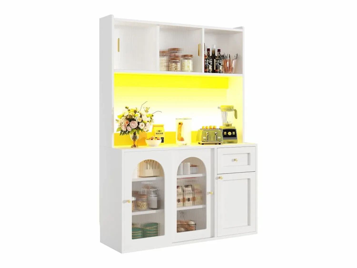 Hot Buffet de cocina 120×35×167 cm - con iluminación LED - 1 cajón y 5 puertas - estantes ajustables - Aparador De Cocina