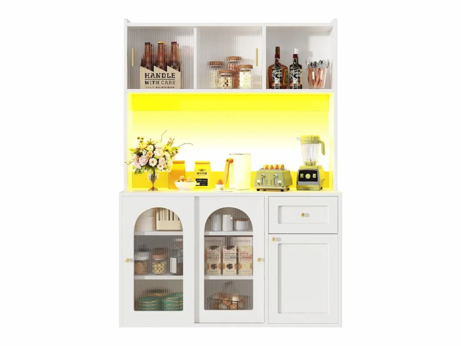 Hot Buffet de cocina 120×35×167 cm - con iluminación LED - 1 cajón y 5 puertas - estantes ajustables - Aparador De Cocina