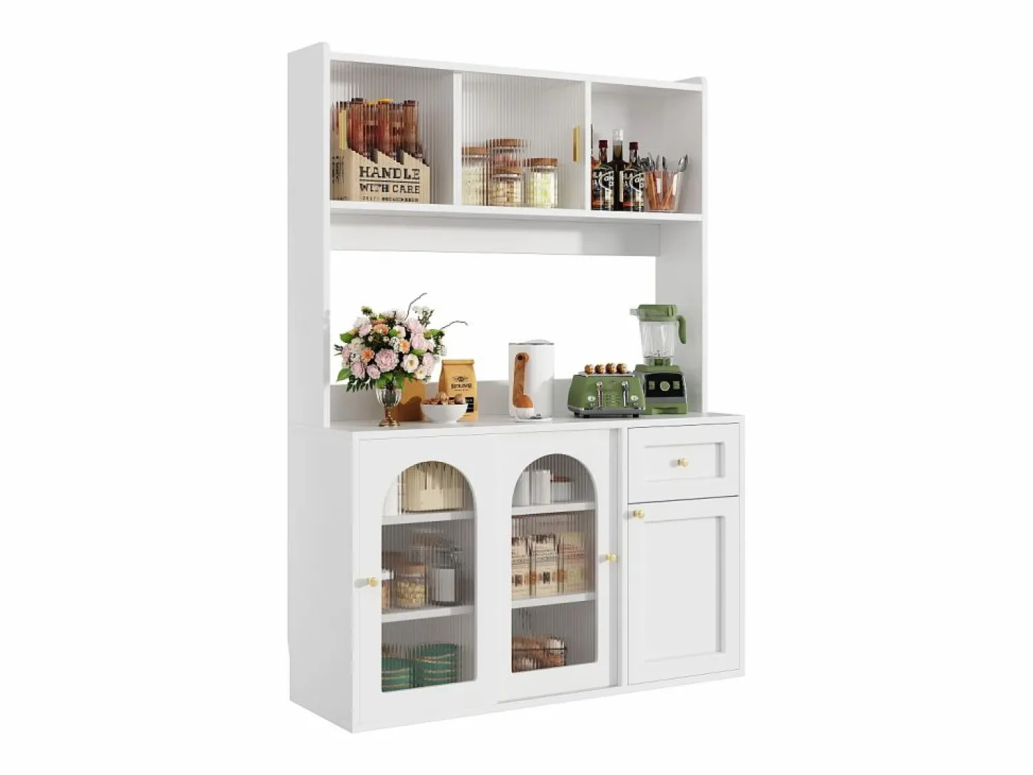 Hot Buffet de cocina 120×35×167 cm - con iluminación LED - 1 cajón y 5 puertas - estantes ajustables - Aparador De Cocina