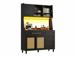 ModernLuxe Buffet de cocina 120×45×195,5 cm - con iluminación LED - 3 cajones y 6 puertas - estantes ajustables -