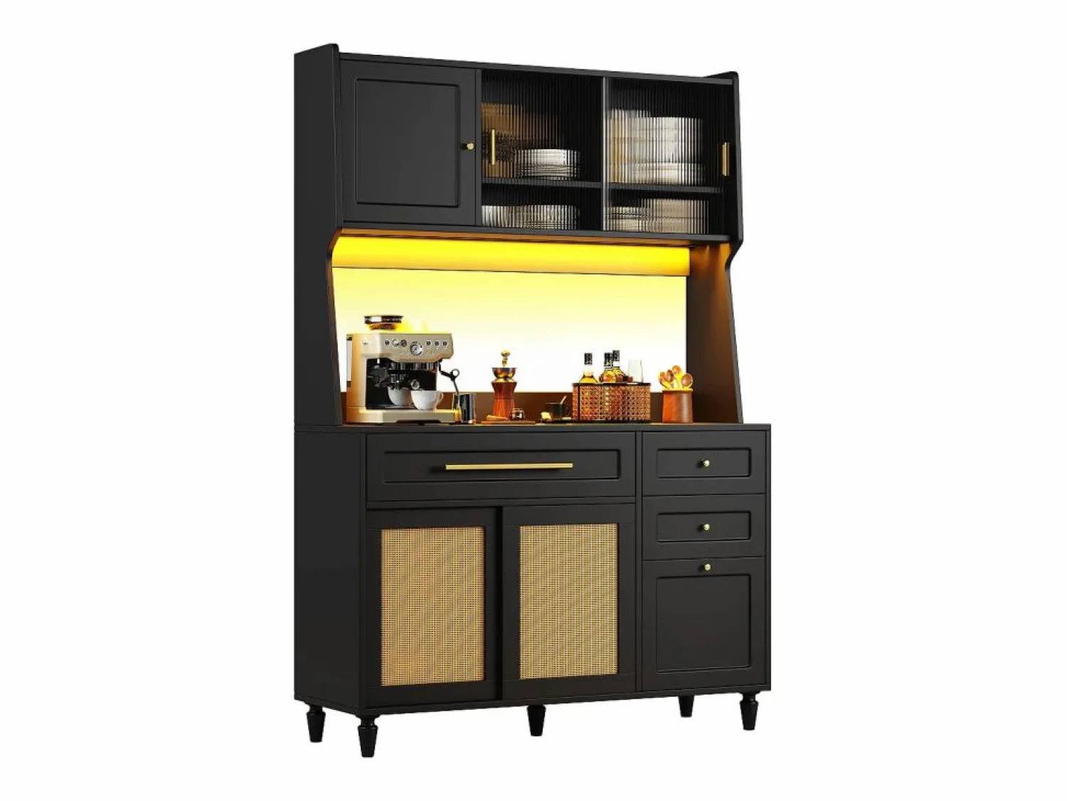 ModernLuxe Buffet de cocina 120×45×195,5 cm - con iluminación LED - 3 cajones y 6 puertas - estantes ajustables -