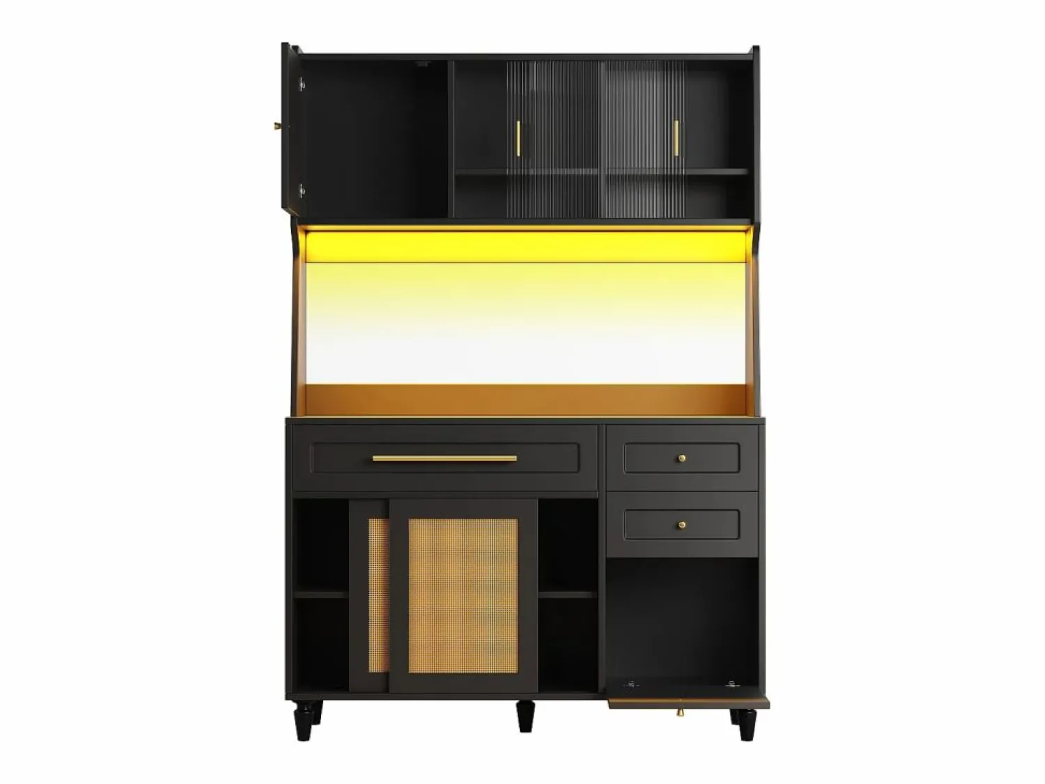 ModernLuxe Buffet de cocina 120×45×195,5 cm - con iluminación LED - 3 cajones y 6 puertas - estantes ajustables -