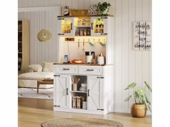 ModernLuxe Buffet de cocina 100×40×172 cm - con USB y enchufe - con LED - 4 puertas y 1 cajón - +natural