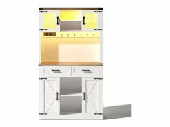ModernLuxe Buffet de cocina 100×40×172 cm - con USB y enchufe - con LED - 4 puertas y 1 cajón - +natural