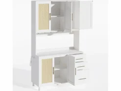 Online ModernLuxe Buffet de cocina 100×40×183 cm - con USB y enchufe - con LED - 5 puertas y 3 cajones - blanco+natural Color natural claro / Blanco