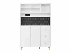 Sale ModernLuxe Buffet de cocina moderno 120x40x184cm - con toma de corriente y portacopas de vino - con 3 cajones y 5 puertas - Blanco