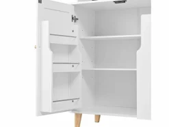 Sale ModernLuxe Buffet de cocina moderno 120x40x184cm - con toma de corriente y portacopas de vino - con 3 cajones y 5 puertas - Blanco