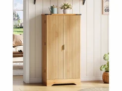 ModernLuxe Buffet de cocina moderno 60,5x40x120cm - con luz detector LED - con 2 puertas y un portaespecias - Natural
