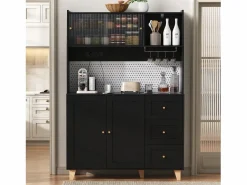ModernLuxe Buffet de cocina moderno 120x40x184cm - con toma de corriente y portacopas de vino - con 3 cajones y 5 puertas -