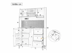ModernLuxe Buffet de cocina moderno 120x40x184cm - con toma de corriente y portacopas de vino - con 3 cajones y 5 puertas -
