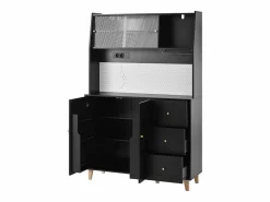 ModernLuxe Buffet de cocina moderno 120x40x184cm - con toma de corriente y portacopas de vino - con 3 cajones y 5 puertas -