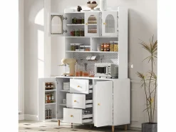 ModernLuxe Buffet de cocina moderno 140x40x190cm - con estantes abiertos - con 3 cajones y 5 puertas -