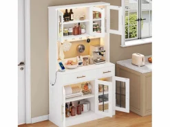Hot ModernLuxe Buffet de cocina moderno 100x40x180cm - con toma de corriente y LED - con 2 cajones y 6 puertas - Blanco