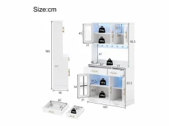 Hot ModernLuxe Buffet de cocina moderno 100x40x180cm - con toma de corriente y LED - con 2 cajones y 6 puertas - Blanco