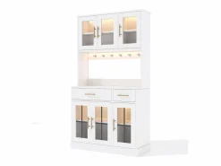 Hot ModernLuxe Buffet de cocina moderno 100x40x180cm - con toma de corriente y LED - con 2 cajones y 6 puertas - Blanco