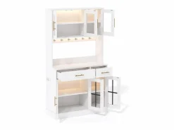 Hot ModernLuxe Buffet de cocina moderno 100x40x180cm - con toma de corriente y LED - con 2 cajones y 6 puertas - Blanco
