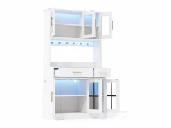 Hot ModernLuxe Buffet de cocina moderno 100x40x180cm - con toma de corriente y LED - con 2 cajones y 6 puertas - Blanco