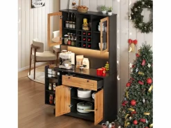 Hot ModernLuxe Buffet de cocina moderno 100x40x180cm - con toma de corriente y LED - con 1 cajón y 5 puertas - con estante para especias - Natural Color natural claro