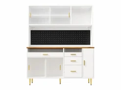 Discount Buffet de cocina 145x39x171 cm - 4 puertas de vidrio - 4 cajones - casillero para vino - con iluminación LED - blanc Aparador De Cocina