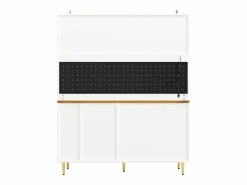 Discount Buffet de cocina 145x39x171 cm - 4 puertas de vidrio - 4 cajones - casillero para vino - con iluminación LED - blanc Aparador De Cocina