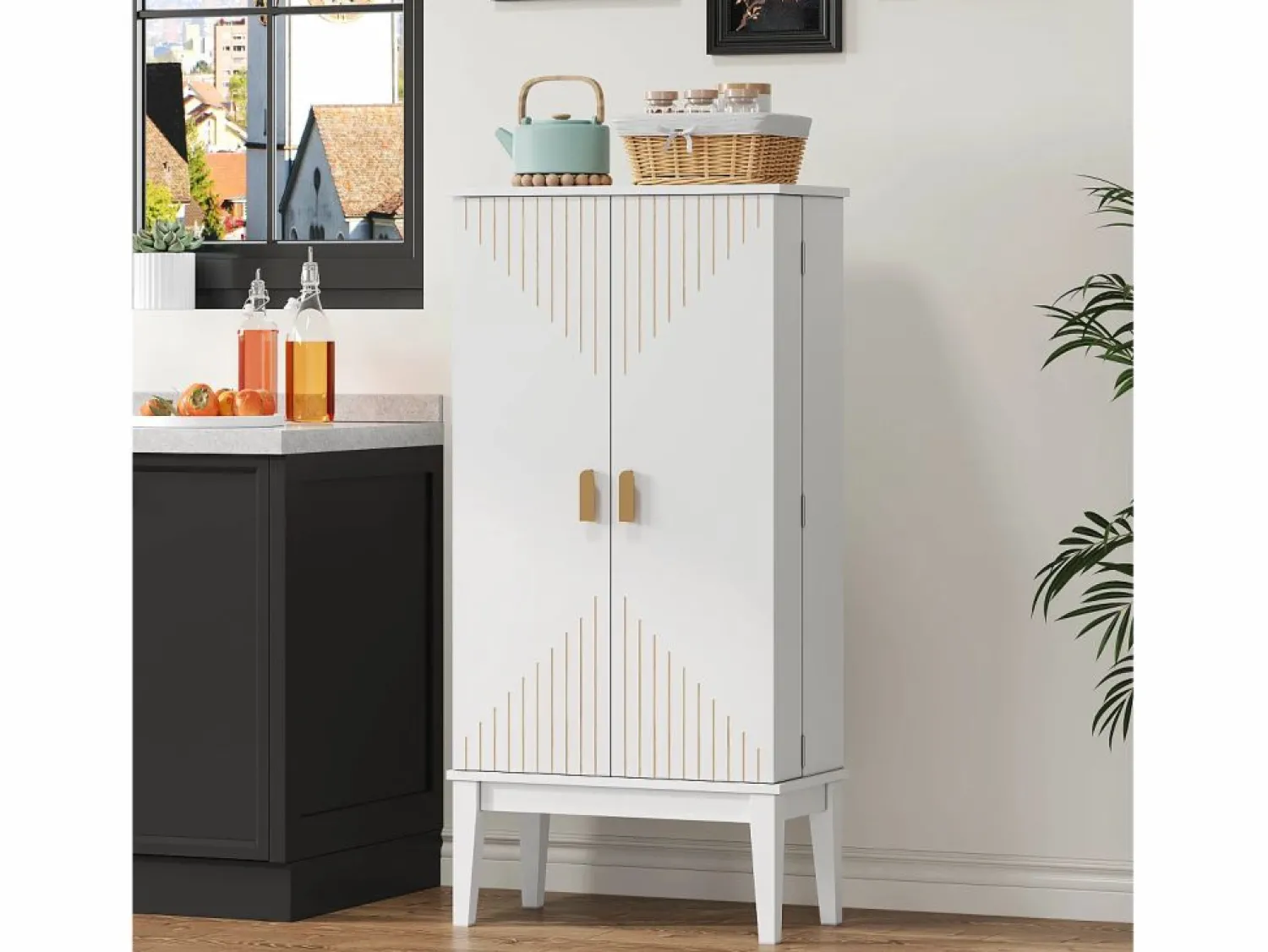 Buffet de cocina 59x30x120cm - 2 puertas de almacenamiento con estantes - estilo retro - Aparador De Cocina